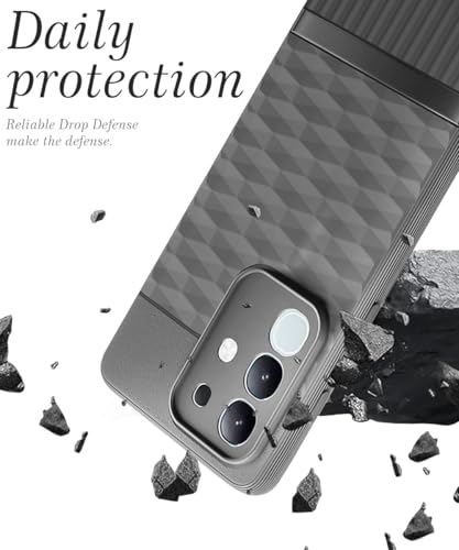 Image of WOW IMAGINE Back Cover for Vivo T4x 5G | iQoo Z10x 5G | Vivo Y31 Pro 5G with Hexa Cube Design | Rubberised Case | Inner Velvet Fabric | Matte Silicone Flexible Mobile Case | Camera Protection - Grey