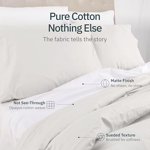 Image of Super Soft 100% Cotton Queen Size Bedsheets, 4 Pc Set, Ivory
