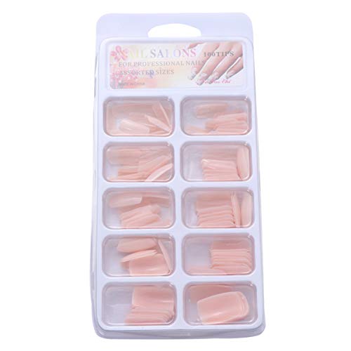 100pcs Artificial Nail Tips Short Nature Style Acrylic Nails for Nail Salons and DIY Nail Art (Pink)