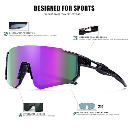 Image of SEKKAF Kids Sunglasses Youth Baseball Sunglasses for Boys Girls Softball Sports Sun Glasses UV Protection