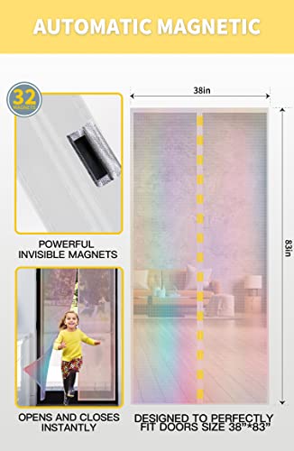 Beauty Decor Magnetic Screen Door - Self Sealing Door Screen Magnatic Closure Fit Door Size 38X83 Inches Rainbow Pink Gradient Reinforced Fiberglass Mesh For Doorway Sliding Door Front Doors #TOP1