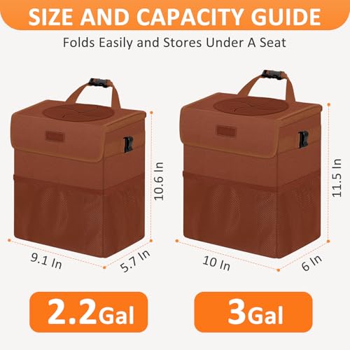 Image of Vankor Car Trash Can for Car Cute, Car Trash Bag Bin Hanging Waterproof Automotive Car Garbage Cans Leak Proof Vehicle Trash Can Brown