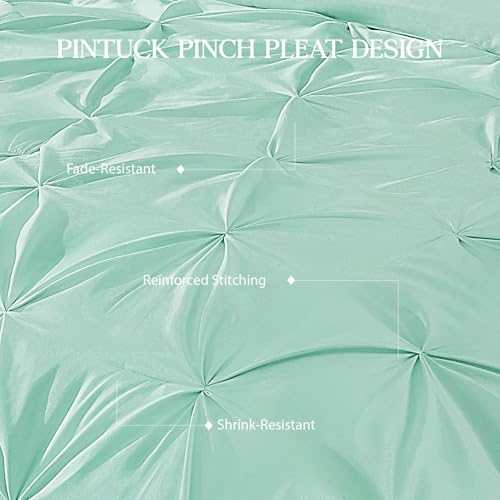 Image of Andency Full Pinch Pleat Comforter Set (79 inchx90 inch),3 Piece Lightweight Pintuck Bedding Comforters & Sets, Fluffy Down Alternative Comforter with 2 Pillow Shams for All Season,Mint Green