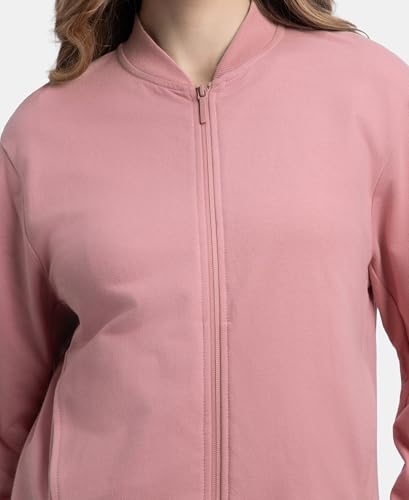 Image of Jockey A111 Women's Super Combed Cotton French Terry Drop Shoulder Styled Jacket with Ribbed Cuff and Hem Lilas XXL
