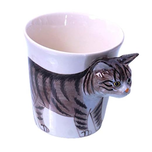 B2see - Taza de cerámica para mamá, papá, mamá, cumpleaños, taza, taza, diseño de gato y tigre gris, 14 x 15 x 12 cm