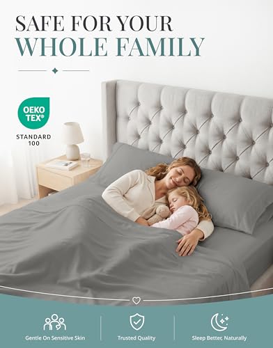 Image of 450TC 100% Cotton Queen Bed Sheets - Silky Smooth Sateen Weave, Paloma