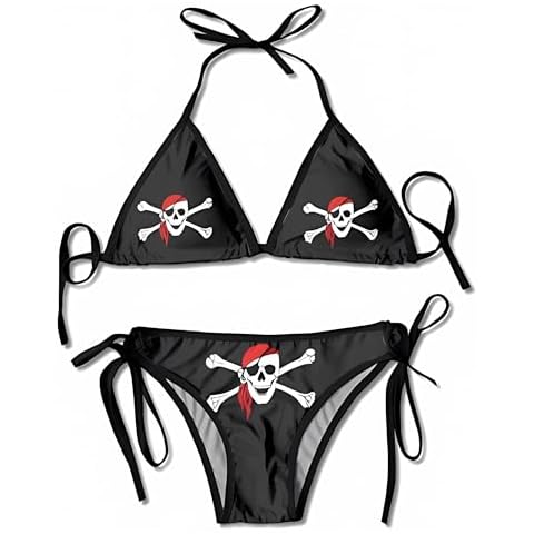 TZT Women Pirate Flag Boxing Bikini Women Swimsuits Set UnderwearTwo Piece Black Cover