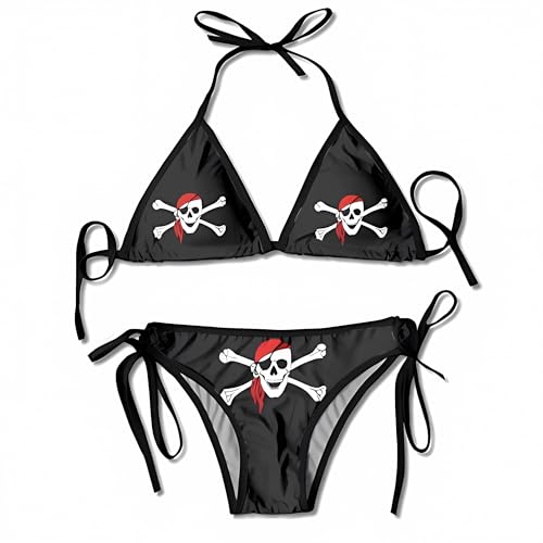 TZT Women Pirate Flag Boxing Bikini Women Swimsuits Set UnderwearTwo Piece Black