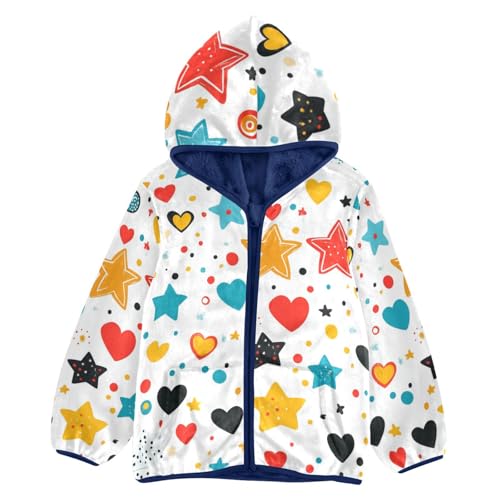 Colorful Stars Circles and Hearts Girls Fleece Jacket Girls Fall Jacket Girls Zip Up Hoodie Girls Sherpa Jacket 2-10T
