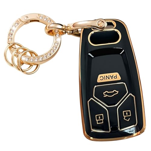 WENHENI Keyless Entry Systems Key for Audi Key Fob Cover Shell with Keychain Fit for Audi A3 A6 Q5 S4 S5 SQ5 RS5 A4 A5 Q7 TT TTS (Gold-Black)