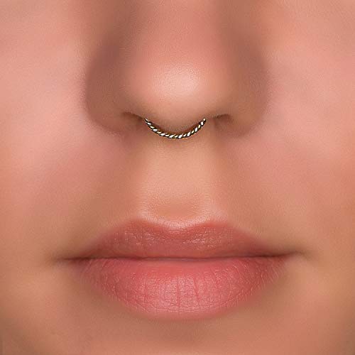 Dainty Fake Twisted Wire Septum Nose Ring, Unique Faux Brass And Sterling Silver Clip On Non Pierced Septum Hoop, Handmade Piercing Jewelry