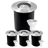 JNR 4er Set Bodenstrahler Außen Schwenkbar GU10 IP67 Wasserdicht mit LED 5W 3000K Warmweiß, Bodeneinbaustrahler Aussen 230V Bodenleuchten Außen, Silber