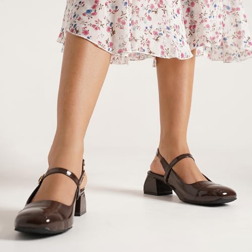 Image of JM LOOKS Women's Square Toe Block Heel Mules with Adjustable Strap & Comfortable Sole - Stylish Buckle Design