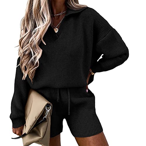 Pull ensemble 2pcs pour femmes tricoté avec pullover et shorts de sportwear