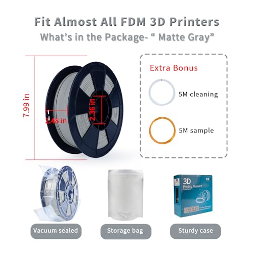 Image of ZIRO High Toughness 3D Printing Material, Matte 1kg 1.75mm Spool, Gray | Fit for Most FDM 3D Printer, 1.75mm 1KG Spool, Dimensional Accuracy + /-0.03mm, Colorful PLA FilamenT