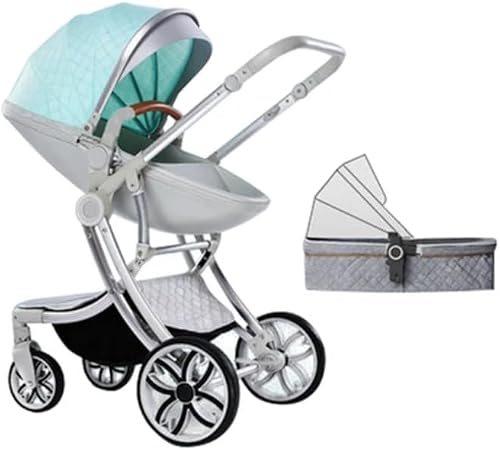 2 in 1 Stroller with Bassinet, Convertible Baby Pram System, Mint (Green)
