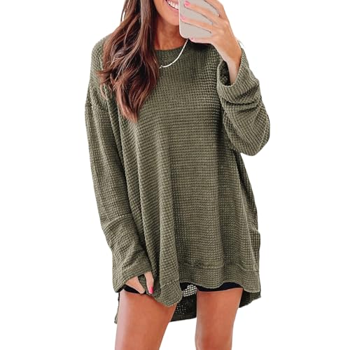 Feunu Oversized Sweatshirt for Women Waffle Knit...