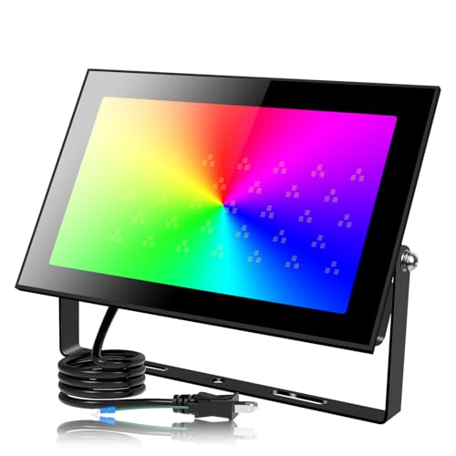 80W RGB 投光器 カラーライト フラッドライト RGB + 2700K 暖色光照明 8000lm 祝日雰囲気と日常照明兼用 IP66 防水 調光可能 16 種カラー 8 種モード 4 つタイマー 100V 50/60Hz PSE 認証済 日本語説明書