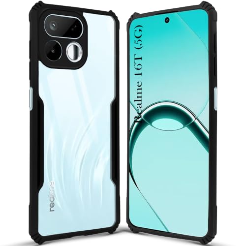 Image of Jkobi Hybrid Back Cover Case for Realme 16T 5G (Shockproof with Polycarbonate Clear Panel | Professional Black)
