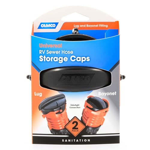 Camco RV Sewer Hose Storage Cap Set - Lug and Bayonet Caps | Allows You to Seal Both Ends of Your Sewer Hose Before Storing | Odor and Leak Proof Connection - 2 Pack (39752)