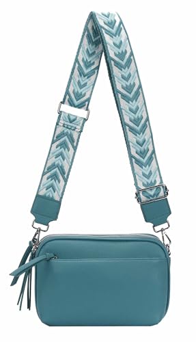 Damen Tasche Cross Over Body Bag Brusttasche Umhängetasche Schultertasche Brieftasche Smartphone Geldtasche Abend Handy Clutch Türkis 3xFach