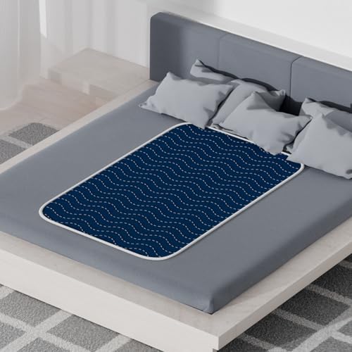 Image of Ultra-Absorbent Extra Large Washable Waterproof Bed Pads 36 inchX72 inch Reusable, Leakproof Incontinence Bed Pads for Adults, Babies & Pets , Waterproof Bed Wetting Pads & Sheet Blanket(Blue)