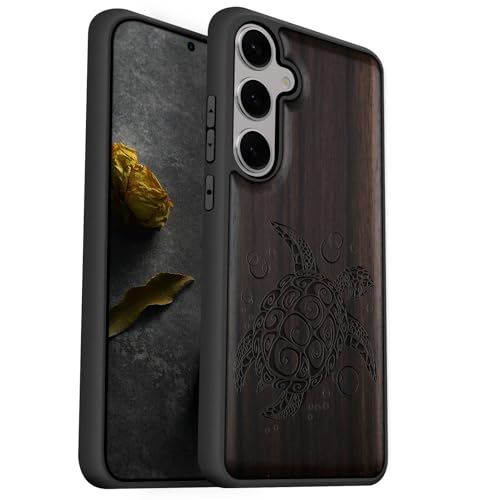 Coque antichoc Samsung S25 en TPU souple et bois sombre Carveit