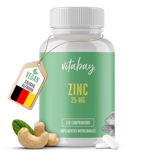 Vitabay Citrato de Zinc Alta Dosis – 120 Comprimidos Veganos – 25 mg por Ración Diaria – Suplemento Dietético para el Sistema Inmune
