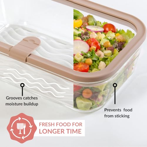 Image of Nestasia Vento Glass Containers with Lid Set of 4 (220ml x 2, 1320ml x 1, 2500ml x 1) - Microwave, Refrigerator & Dishwasher Safe Containers with Air Vent Lid for Fridge Storage (Beige)