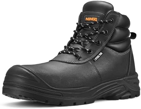 NINGO Steel Toe Work Boots for Men, Non Slip & Puncture Resistant...