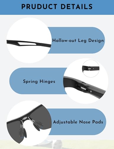 Image of BIRCEN Polarized Anti-Glare Sunglasses for Men: Lightweight Metal Wrap around Sun Glasses UV Protection for Driving Fishing
