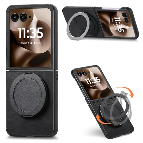 Motorola Moto Razr 70 Ultra�p���C�P�[�X�APU���U�[+TPU�n�C�u���b�h�P�[�X�A������]�����O�L�b�N�X�^���h�A�ϏՌ��t���b�v�t�H���J�o�[(�u���b�N)