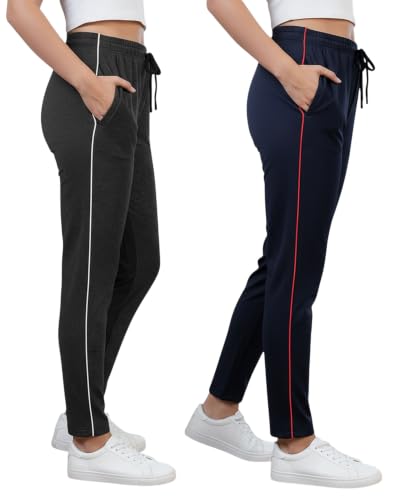 Image of Women Cotton Regular Fit Track Pants (Pack of 2)