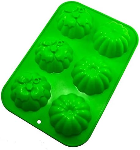 Kaqkiasiog 1 Pcs Newest Green 6 Cavity 3-D Pumpkin Cake Chocolate Ice Cube Pan Chocolate Ice Cream Soap Silicone Mold Fall Halloween Christmas Party Decor Tool Set