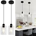 ZSMIHDOH Glass Pendant Lights Kitchen Island 2 Pack, Black Kitchen Pendant Lighting Over Island, Hanging Light Fixtures Modern Pendant Lights for Hallway Entryway Bedroom Dining Room