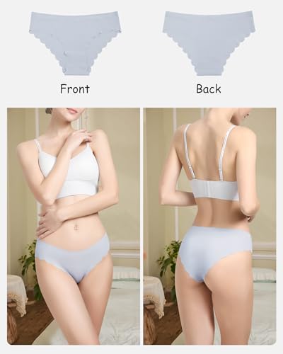 Image of LEVAO Seamless Underwear for Women No Show Ice Silk Bikini Breathable Hipster Wavy Sides Invisibles Panties 7 Pack S-XL