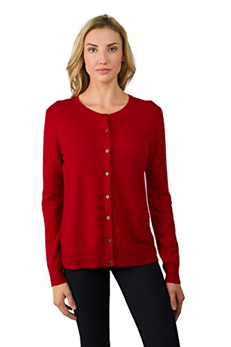 Image of JENNIE LIU Women's 100% Cashmere Button Front Long Sleeve Crewneck Cardigan Sweater
