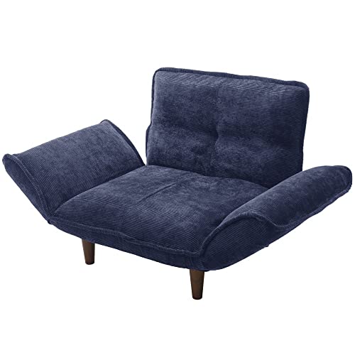 セルタン 日本製 カウチソファー 和楽の極 1人掛け ポケットコイル バイスブルー 背部肘部14段階リクライニング 高反発 A282p-14段-685NVY