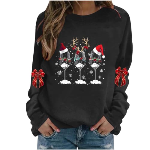 Buupiuu Christmas Sweatshirts for Women Bow Xmas Print Long Sleeve Pullover - image 5