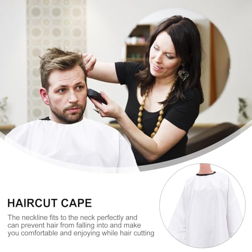 Capa impermeable para corte de cabello con mangas blanca para adultos miniatura 7