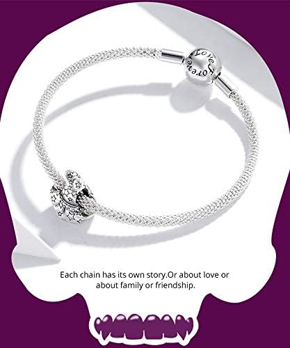 Halloween Charms for Women 925 Sterling Silver Beads Halloween Pumpkin Skull Enamel Charm for Bracelets (Silver Wizard Hat) - Image 5