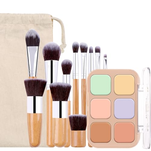 Holzsammlung Professional Makeup Paleta de Correctores Colour Correcting Palette en Crema, 6 Colores Mezcla Personalizada Corrige Cosméticos Maquillaje Facial + 11 Pinceles Faciales Esenciales