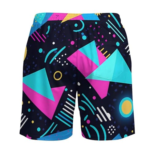 80s 90s Blue Pattern Mens Swim Trunks with Compression Liner 5"-7" Quick Dry Summer Board Shorts with Pockets4