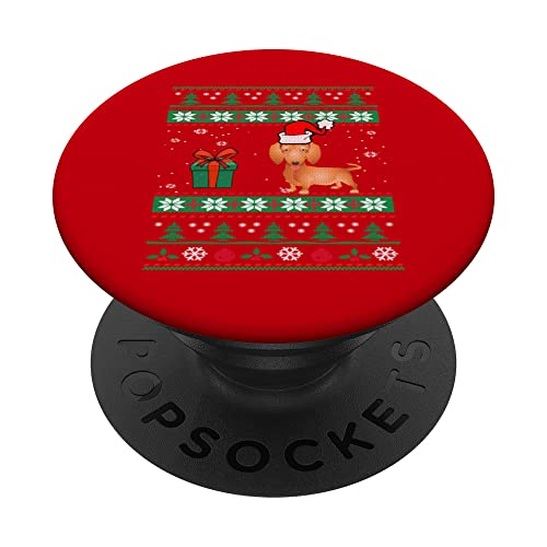 Dachshund Dog Santa Hat Funny Ugly Christmas Dogs Lovers PopSockets Swappable PopGrip, Black