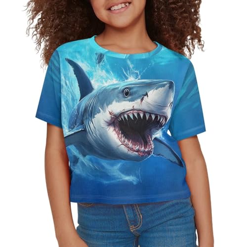 Image of Girls Summer Crop Top Outfits Short Sleeve T Shirts Kids Cute Clothes Tees Blouse