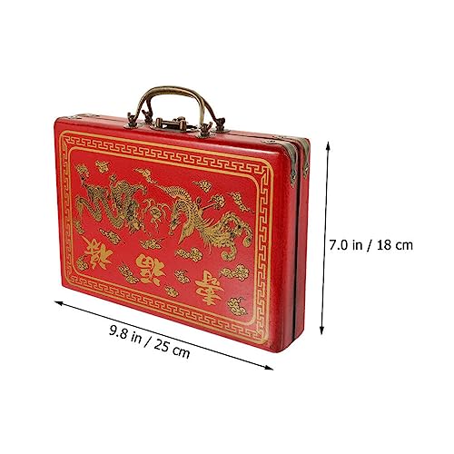 Caja portátil vintage para mahjong de madera miniatura 7