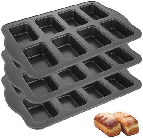 Mini Loaf Pan 8 Cavity, 3 Pack Mini Loaf Baking Pans Non-Stick, Carbon Steel Mini Loaf Pans for Baking Bread, Mini Bread Loaf Baking Pan Brownie Pan for Baking Oven - Thumbnail 5