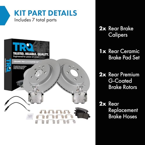 Image of TRQ Rear Brake Pad and Rotor Set Ceramic G Coated Rotors Calipers Hoses Compatible with 2010-2012 Buick LaCrosse
