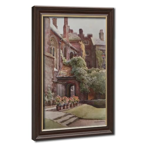Vintage Print by E W Haslehust Circa 1920 Cambridge Erasmus' Tower Queens' College Topographic Wall Art Home Decor for Cafe Canvas Wall Art Poster Print Gift Hanging Mokume Gane Frame 24" L X 36" W