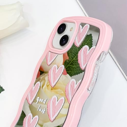 Coque iPhone 14 Plus miroir cœurs avec bords ondulés antichoc